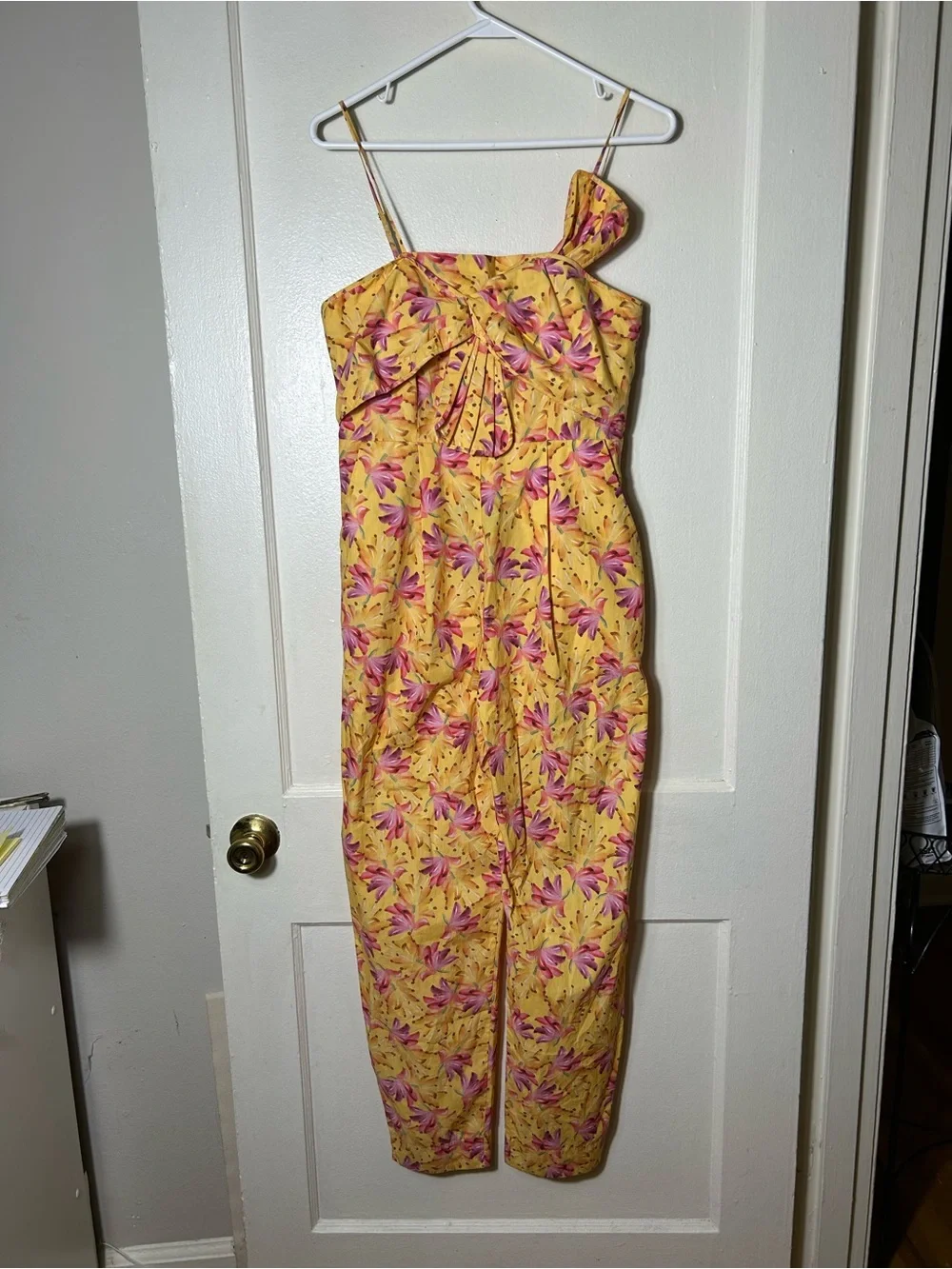 Farm Rio banana sunshine bow top jumpsuit womens S NWT yellow
